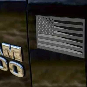 Car Truck Metal USA Flag Sticker American Decal Emblem Accessories Matte Black - Picture 1 of 3