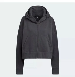 Adidas Women's Lounge Fleece Hoodie FZ Jacket Carbon Black Size:Medium - Picture 1 of 13