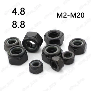 Schwarz 4,8/8,8 Stahl DIN985 Nylon Einsatz Sicherungsmuttern Sechskant-Nylockmutter M2 M3 M4 M5-M20 - Bild 1 von 4