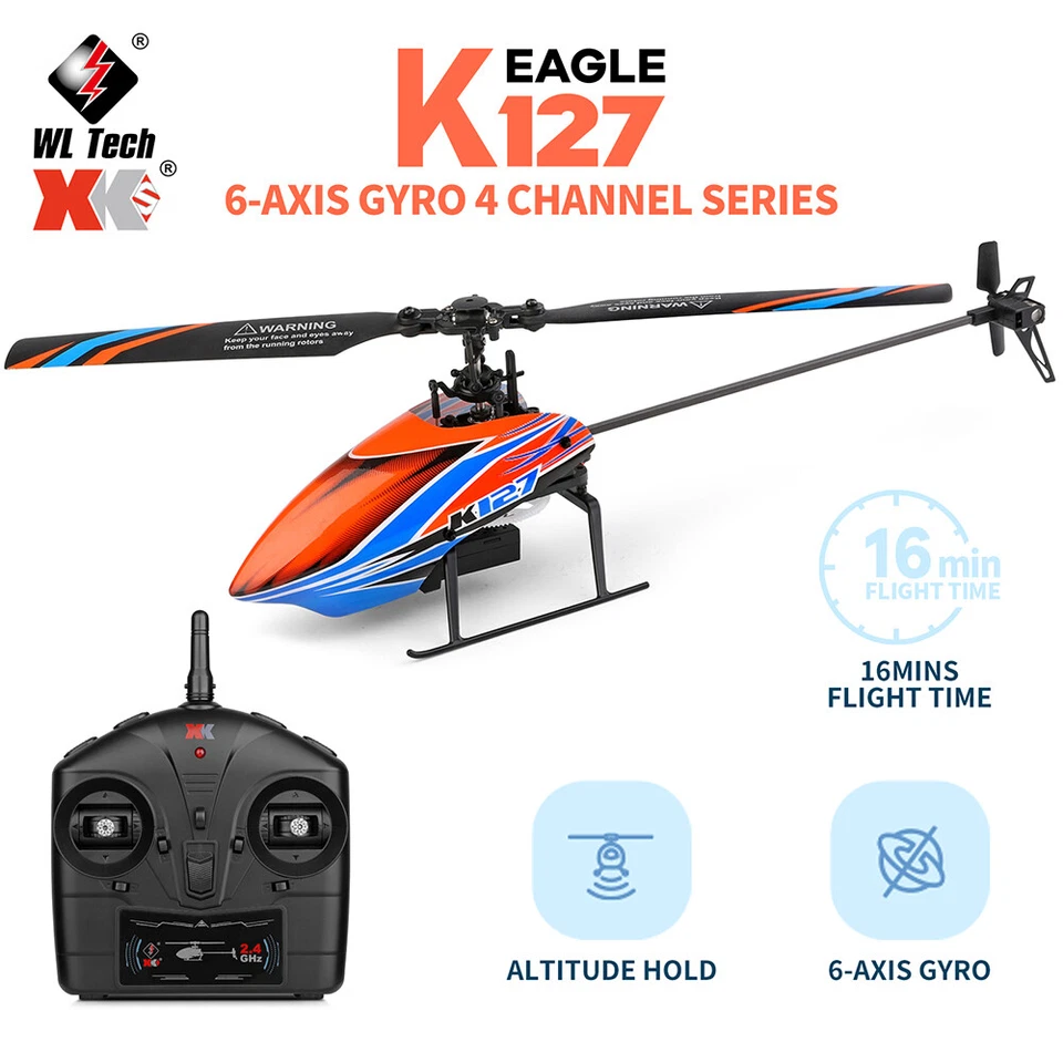 WLtoys K127 RC 2.4G 4CH 6-Aixs Single Blade RC Helicopter RTF 2Battery Toys US - Image 1 of 4