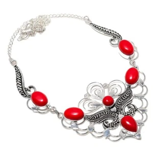 Red Coral Gemstone Handmade 925 Sterling Silver Jewelry Necklace Sz 18" - Picture 1 of 1