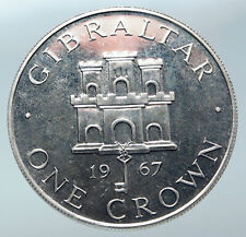 1967 GIBRALTAR UK Queen Elizabeth II Silver CASTLE OLD Proof Crown Coin i85836