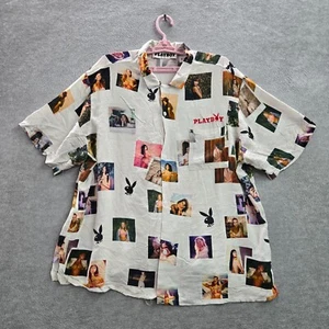 Playboy Men Button Shirt XL White Graphic Portraits Rayon Graphic - Picture 1 of 9