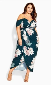 City Chic Plus Size XXL / 24 Dress Maxi Floral Long Formal Wedding Emerald - Picture 1 of 21