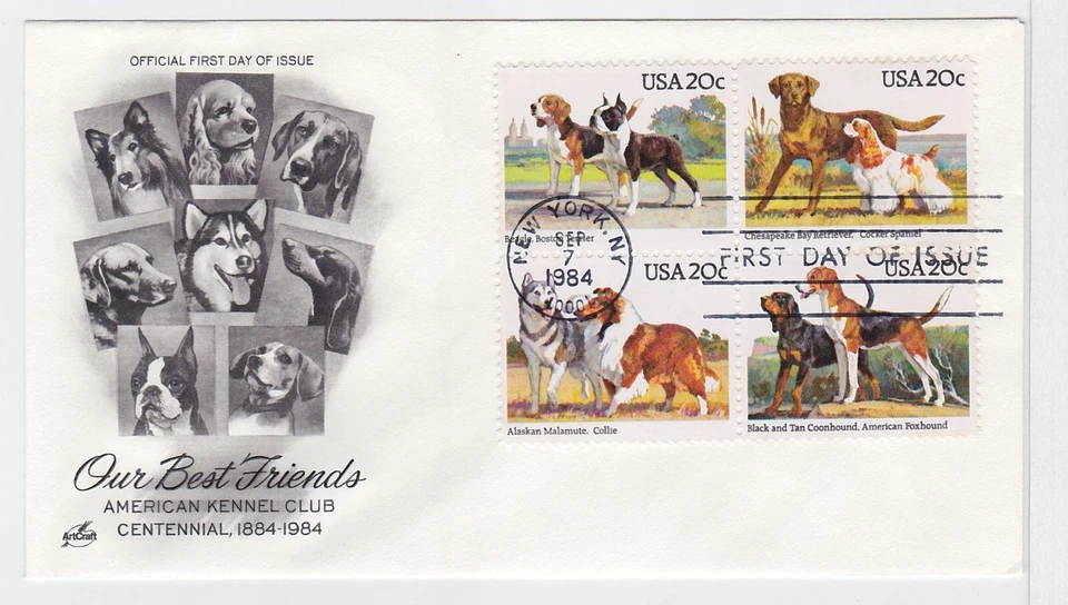 TurtlesTradingPost- American Kennel Club Dogs- 1984 #2098-2101 FDC Artcraft - Image 1 of 1