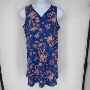 J.Jill Fit Fitzi P Scoop-Neck Racer-Back Dress L Blue Peach Floral Sleeveless - Picture 1 of 8