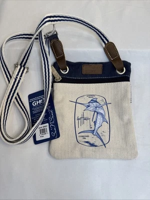 GUY HARVEY Bolso Bandolera de Lona Pequeño Monedero Marlin Pez Tropical Océano Playa Nuevo con Etiquetas Foto 1 de 4