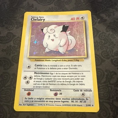 Clefairy 5/102 Pokemon Base Set 1999 Unlimited Holo Rare (Spanish) - Image 1 of 2
