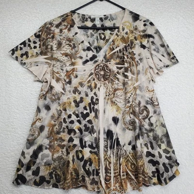 Top Dressbarn Plus para mujer 2XL Leapard cachemira cuentas estrás hada grunge Foto 1 de 4