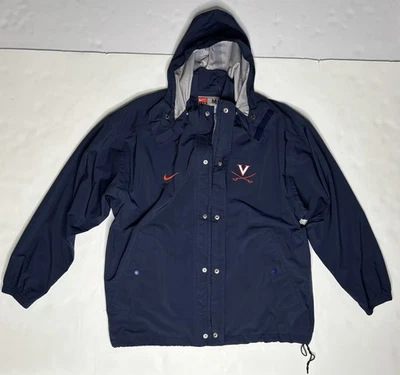 Nike Team Virginia Cavaliers Full Zip Button Up Rain Jacket Men's Medium Hooded - Image 1 of 4