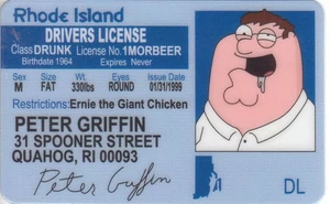Peter Griffin Family Guy Rhode Island Drivers License Novelty ID | Free Shipping - Picture 1 of 5