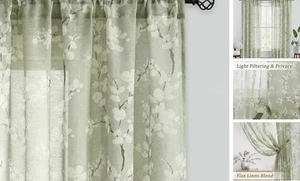 Linen Sheer Curtains for Bedroom, 50"W x 84"L (Pack of 2) Blossom | Sage Green - Picture 1 of 7