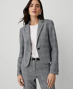 NEW ANN TAYLOR $179 BLACK WHITE HOUNDSTOOTH NEWBURY BLAZER SZ 14 - Picture 1 of 4