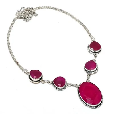Ruby(Simulated) Gemstone 925 Sterling Silver Jewelry Necklace 18" P548 - Image 1 of 2