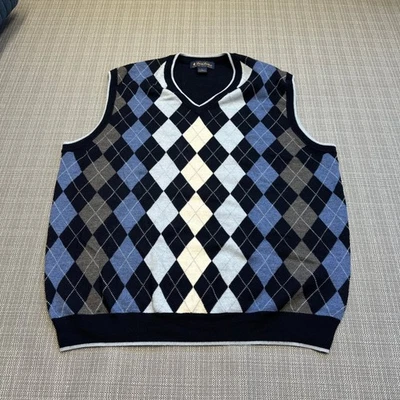 Brooks Brothers Sweater Vest Mens Large Blue Argyle 100% Merino Wool Preppy - Image 1 of 4