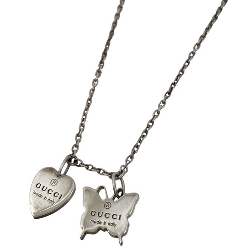 Collana GUCCI Logo Farfalla Motivo Cuore Collana Argento925 Argento Donna