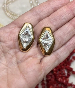Vintage SAL Clear sparkle Goldtone Earrings Pierced Stunning - Picture 1 of 5