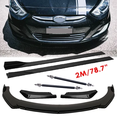 Front Bumper Lip Splitter 78.7" Side Skirt Strut Rods Body For Hyundai Accent - Image 1 of 4
