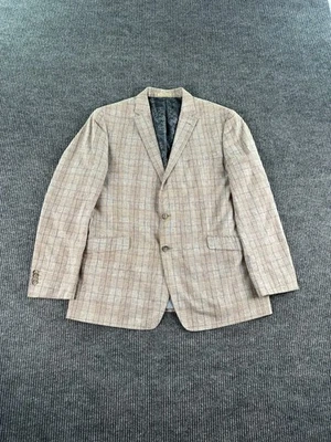 Abrigo Deportivo Joseph Abboud 48 L Taupe Lino Algodón Delgado Ventana Cuadros Verano Foto 1 de 4