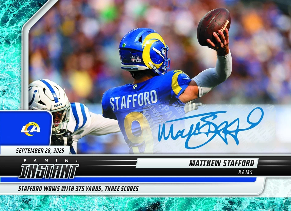 MATTHEW STAFFORD - 2025 PANINI INSTANT NFL #108 - WATER /10 AUTO - RAMS  PRESALE - Image 1 of 1