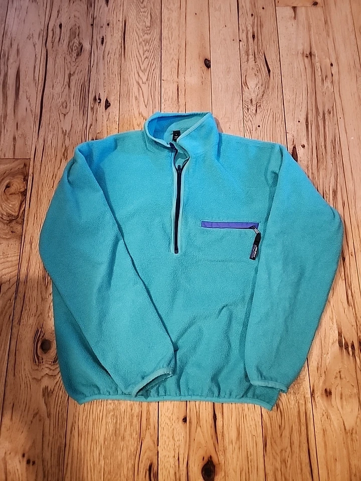 VINTAGE PATAGONIA SYNCHILLA YOUTH SWEATSHIRT LARGE TURQUOISE PULLOVER 90s - Image 1 of 4