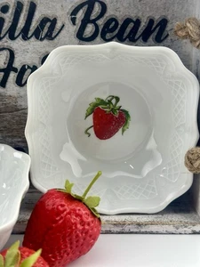 Pair of VTG Louis Lourioux Square "Strawberry" Porcelain Dessert Bowls France - Picture 1 of 24
