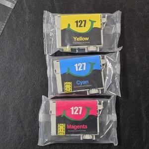  3 pack ink cartridges T127 Yellow Magenta Cyan Epson Compatible  - Picture 1 of 7