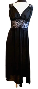 Vintage 90's Sexy Adonna Black Nylon Sheer Lace Inset Waist Sweep USA - Sz L - Picture 1 of 11
