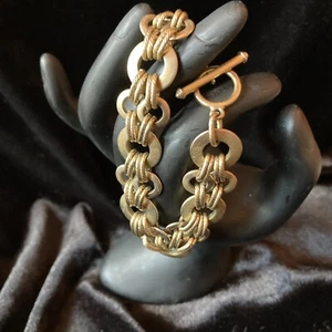 Vintage Lia Sophia Art Deco Armband Kreise geflochtenes Glied goldfarben nicht mehr hergestellt ohne Etikett - Bild 1 von 4