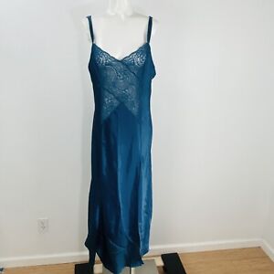 Victoria Secret Vintage Gold Label Long Slip Dress Nightgown Teal Large