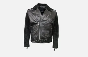 Handmade Men Black Leather & Suede Motorcycle Jacket, Fashion Biker Jacket - Picture 1 of 5