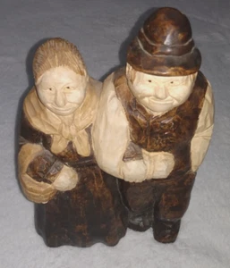 Figura de arte popular danesa de tiza de 9" de colección antigua granja pareja firmada ERO - Imagen 1 de 10