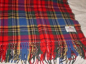 HIGHLAND CLANWEAR WOOL 56 X63 RED BLUE FRINGE PLAID BLANKET THROW STADIUM CABIN - Picture 1 of 6