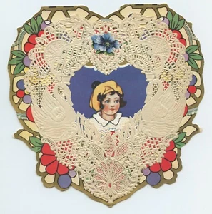 Victorian Lacy Die-Cut Heart Swan and Little Girl & Boy Valentine's Day Card - Picture 1 of 4