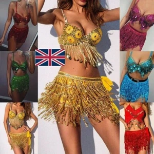 Girl Sequin Dance Mini Dress Belly Dancer Jazz Costume Tassel Wrap Skirt Gifts## - Picture 1 of 24
