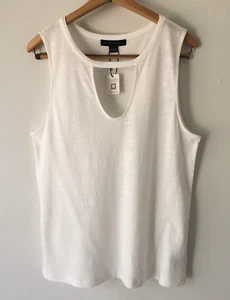Sanctuary Evereve Keyhole Basic Tank Top T-Shirt White Sleeveless Solid LG - Picture 1 of 4