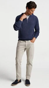 Peter Millar Men's Holden Navy Quarter Zip Linen Wool Hoodie Sweater Sz L $395 - Picture 1 of 7