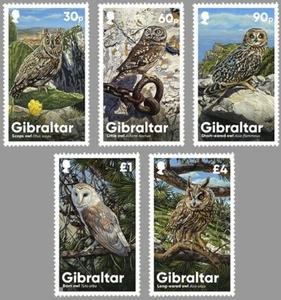 OWLS of GIBRALTAR Birds of Prey MNH 5v-Stamp Set FV £6.80 (2020 Gibraltar) - Picture 1 of 1