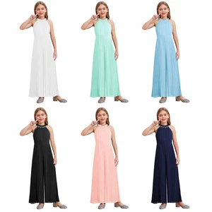 Girls Beading Jumpsuit Pleated High Waist Jumpsuit Charming Rhinestone Jumpsuit - Picture 1 of 70