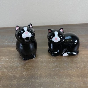 Vintage Takahashi Black Cat Sugar Bowl & Creamer Made In Japan 3 Pieces 4.5” - Picture 1 of 15