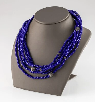 Magnifique Collier Multi-Rangs En Perles De Verre Bleu Avec Accents En Argent - Photo 1/3