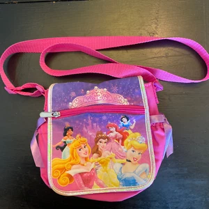 Disney Princess Pink Canvas Pouch Bag Wallet Purse with Nylon Shoulder Strap - Picture 1 of 4