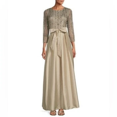 Pisarro Nights Mesh Sequin Satin Maxi Dress Gown Mother of the Bride Sz 2 - Image 1 of 4