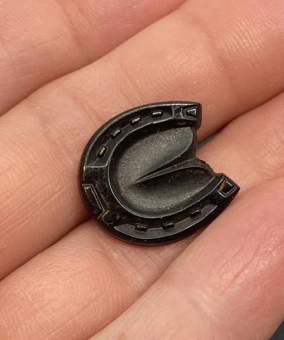Antique Black Glass Button Realistic Horseshoe Victorian Era Matte Finish Cover