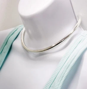 Round Tube Choker Collar Real 925 Sterling Silver Shiny High Polish Necklace - Picture 1 of 30