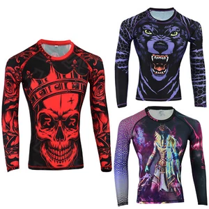 ROAR BJJ Athletic Men Rash Guard MMA Long Sleeve Compression Athletic Shirts - Picture 1 of 20