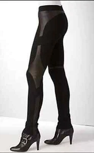 Helmut Lang schwarz Bondage Jersey Leder Paneled Leggings Größe 0 trocken gereinigt - Bild 1 von 14