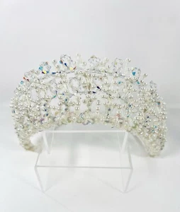 Vintage handgefertigte Perlen und Kristalle Diadem Hochzeit funkelt Krone Kopfschmuck - Bild 1 von 15