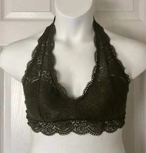 Aerie Halter Bralette Womens Large Green Lace Bra Removable Padding Back Hooks - Picture 1 of 15