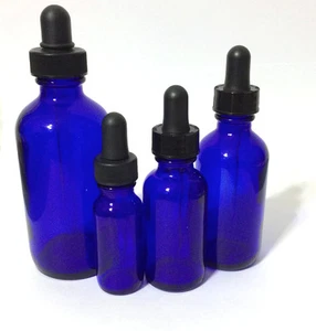 NEW Boston Round Cobalt Blue Glass Bottle with Dropper 1/2,1,2,4 Oz half ounce - Picture 1 of 5